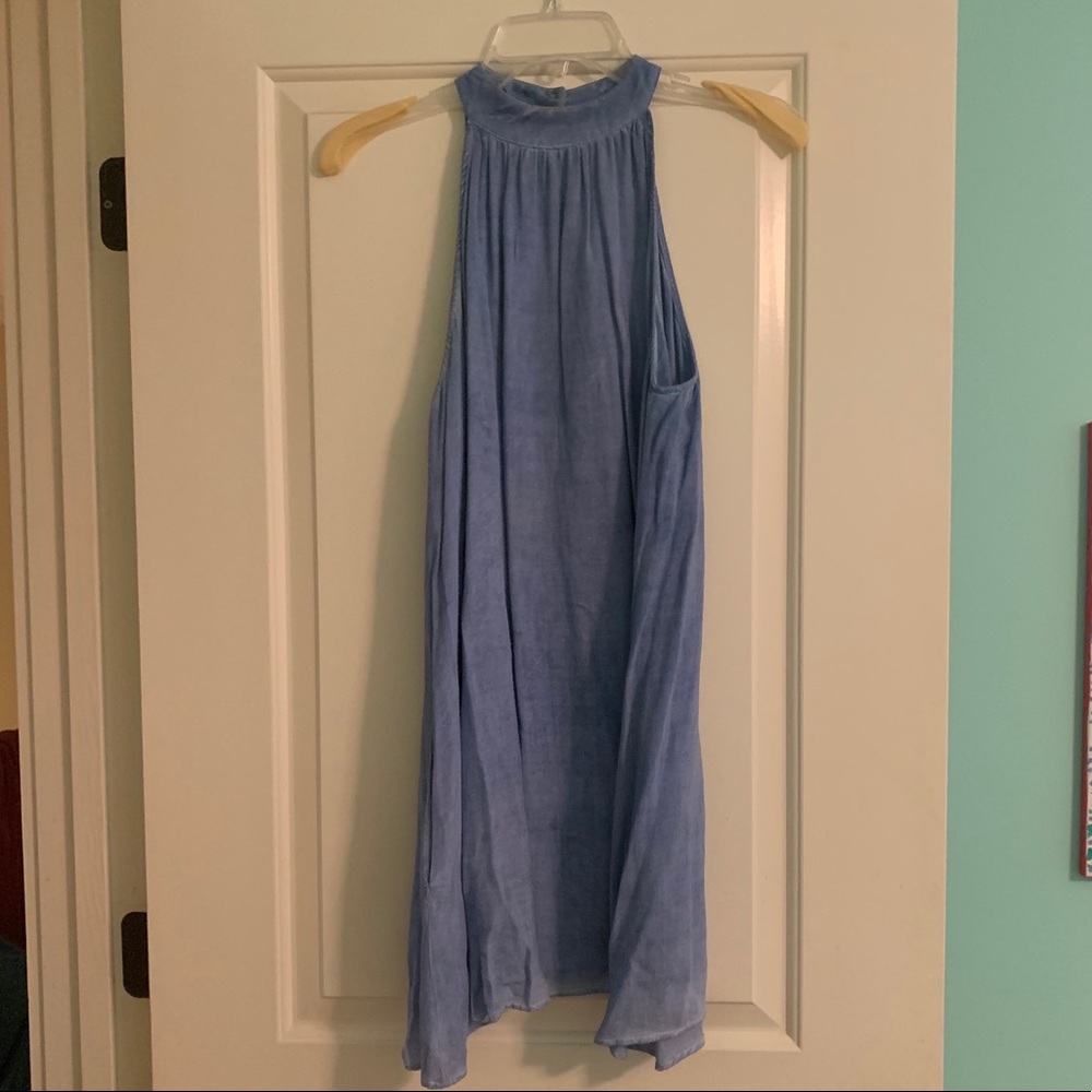 light blue high neck dress